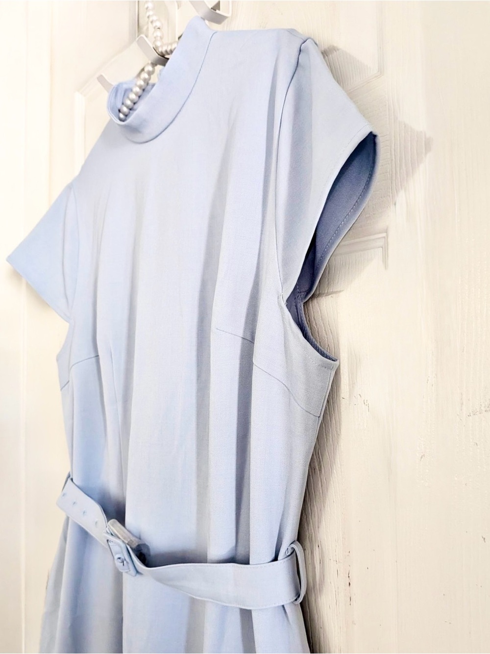 Commense Belted Short Sleeve Lace Hem Midi Dress - Picture 9 of 14
